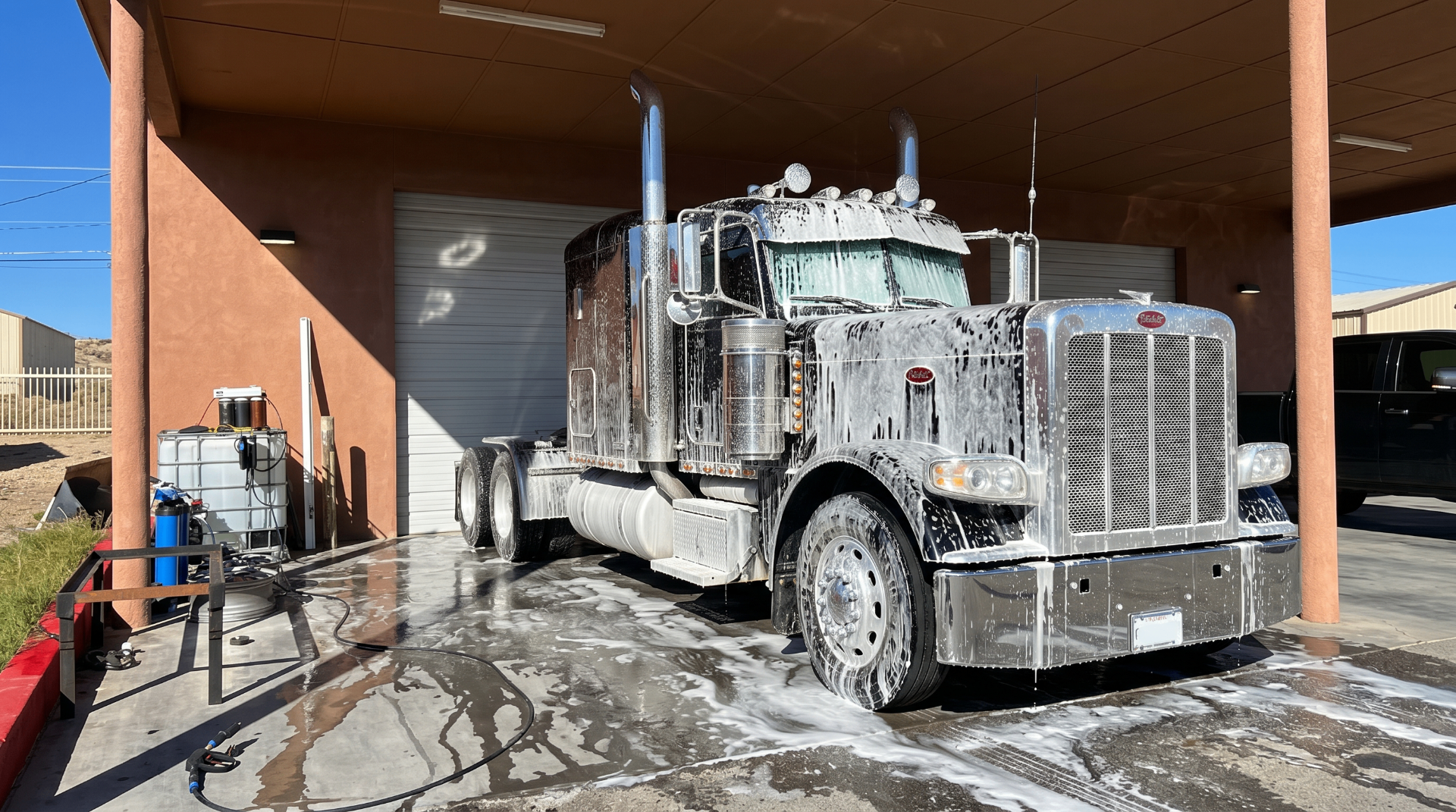 Peterbilt 379 sleeper getting professional foam wash